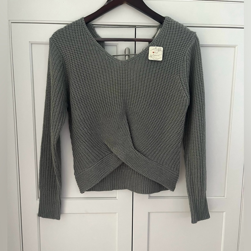 Poof Apparel cris cross front grey Sz. S NWT